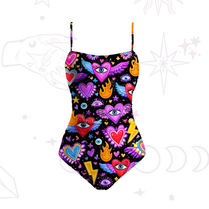 Purplehecate Mystic Heart Eye Wings Slim-Strap Swimsuit