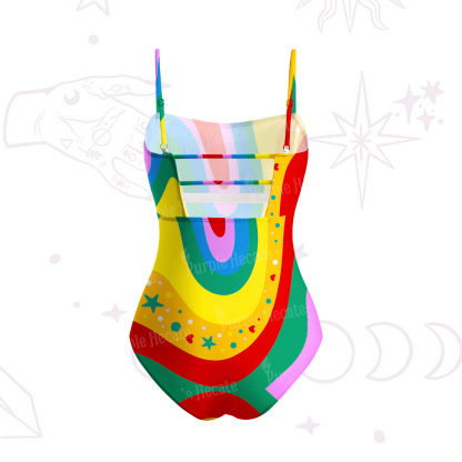 Purplehecate Dreamy Rainbow Waves Slim-Strap Swimsuit