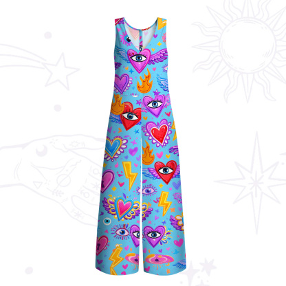 Purplehecate Mystic Heart Eye Wing Wide Leg Jumpsuit