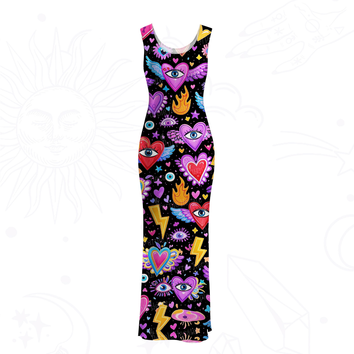 Purplehecate Mystic Heart Eye Wings Mesh Maxi Tank Beach Dress