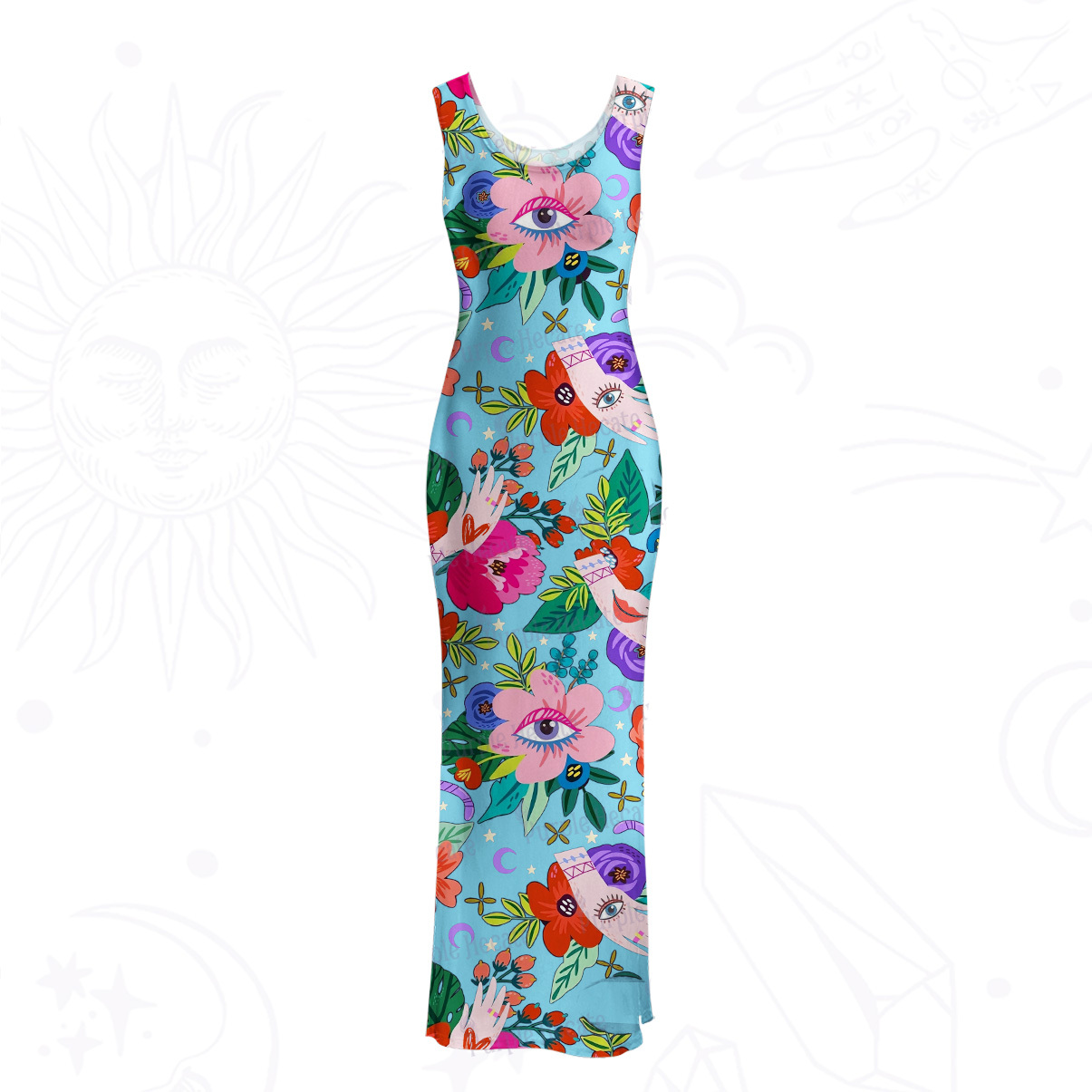 Purplehecate Eye of the Blossom Mesh Maxi Tank Beach Dress