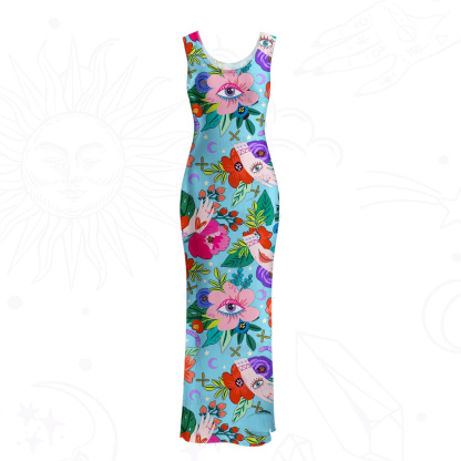 Purplehecate Eye of the Blossom Mesh Maxi Tank Beach Dress