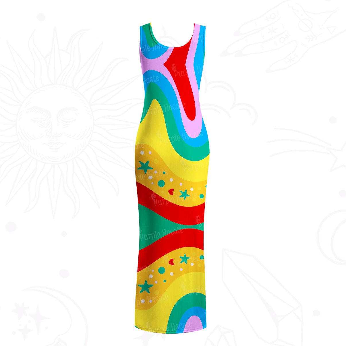 Purplehecate Dreamy Rainbow Waves Mesh Maxi Tank Beach Dress