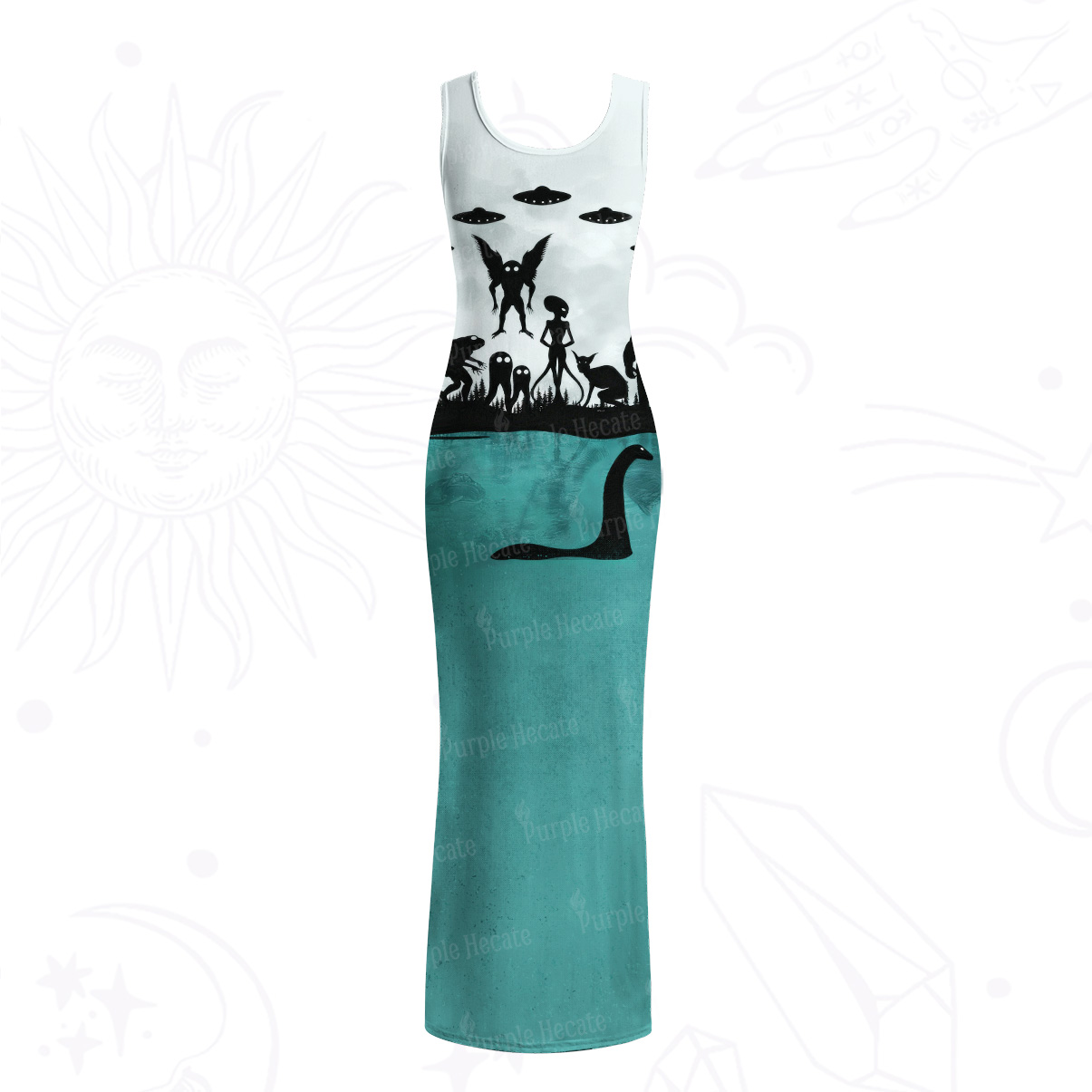 Purplehecate Alien Lake Monster Encounter Mesh Maxi Tank Beach Dress