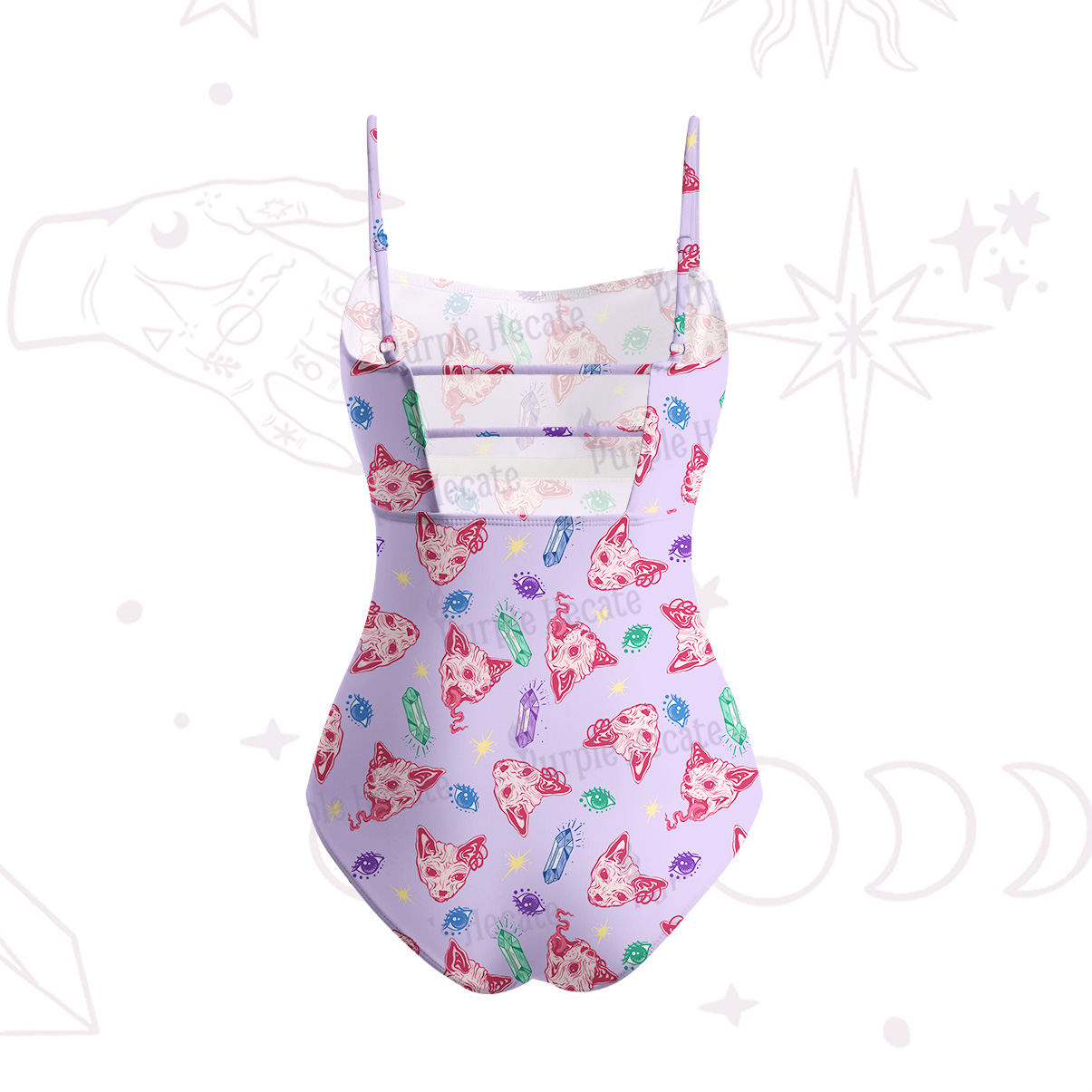 Purplehecate Crystal Cat Skull Slim-Strap Swimsuit