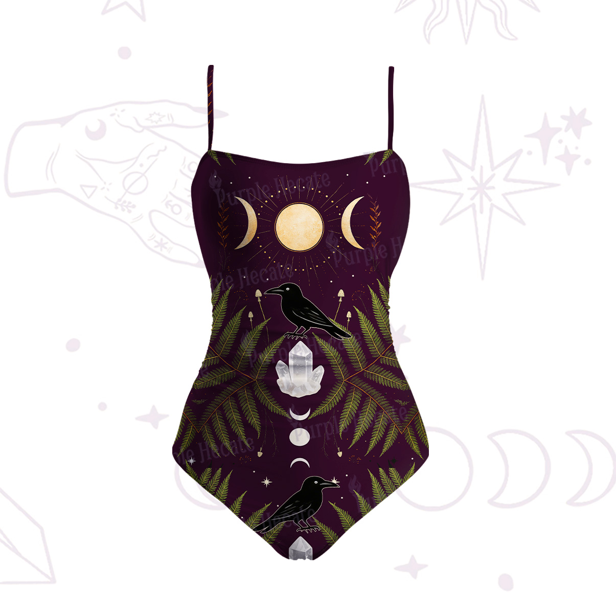 Purplehecate Lunar Raven Ritual Slim-Strap Swimsuit