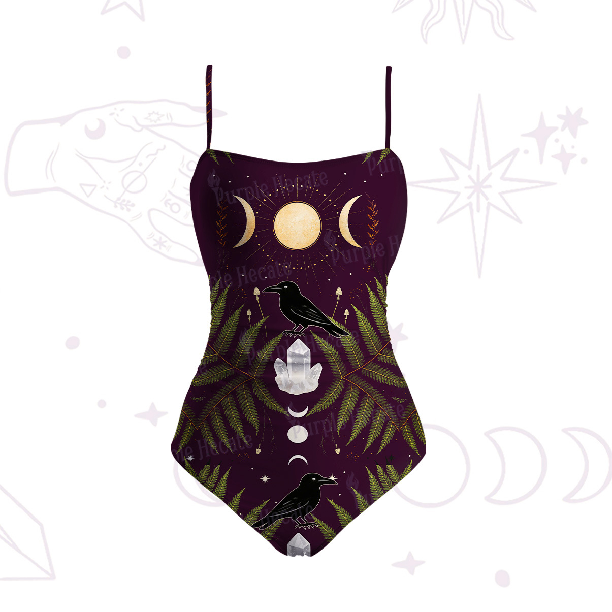 Purplehecate Lunar Raven Ritual Slim-Strap Swimsuit