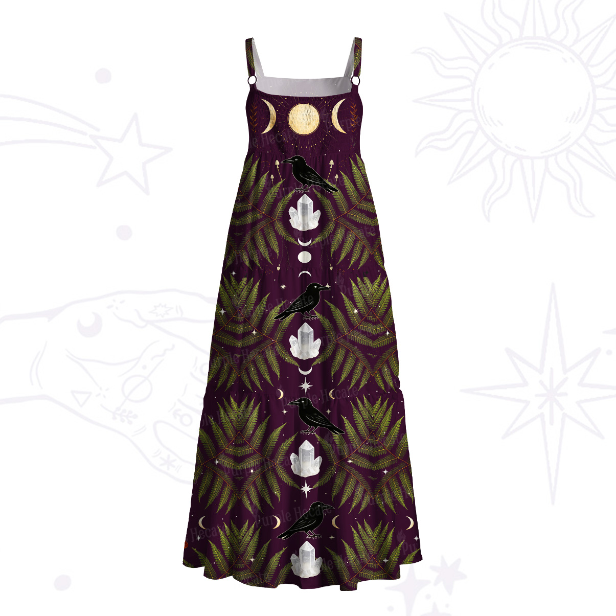 Purplehecate Lunar Raven Ritual Wide Straps Maxi Dress