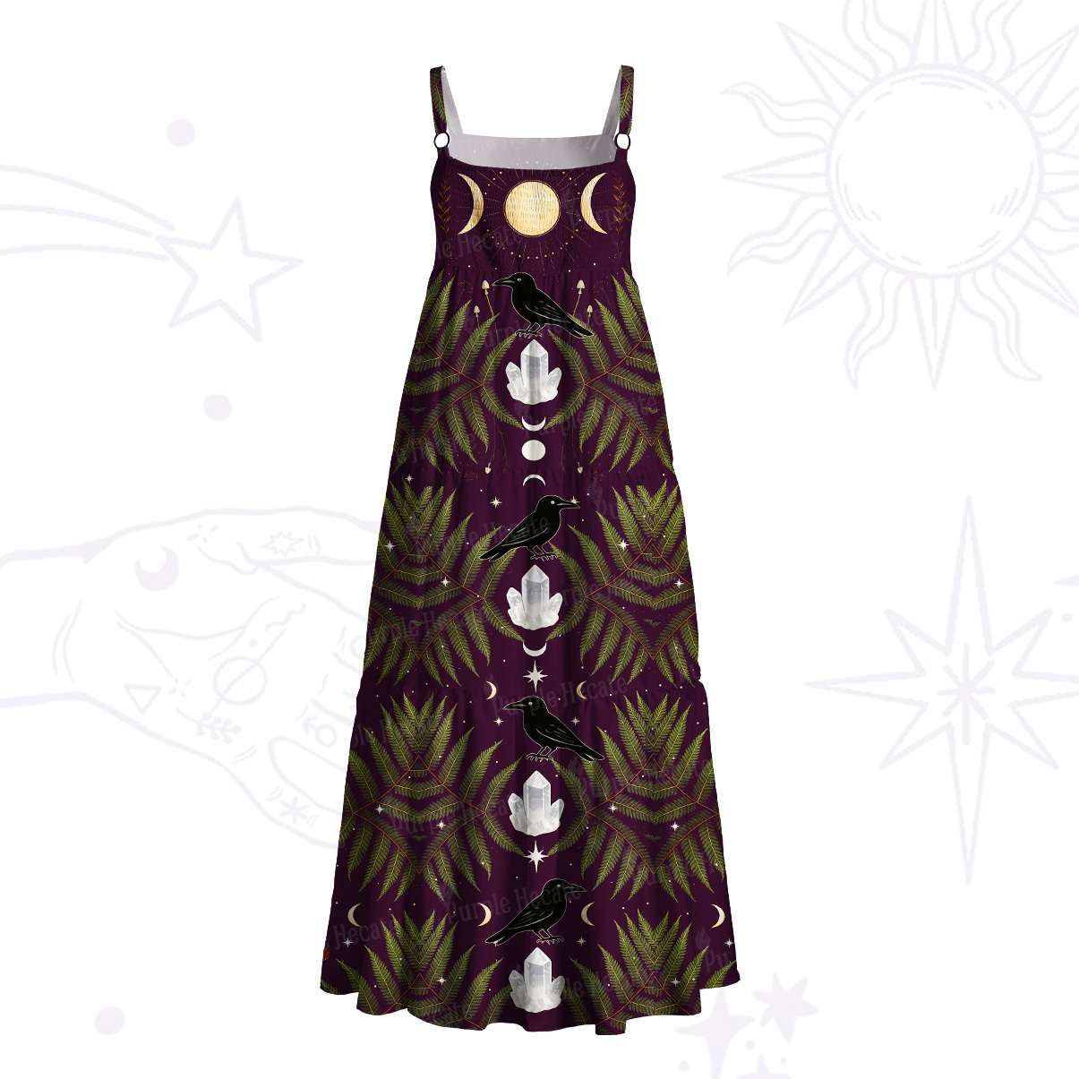 Purplehecate Lunar Raven Ritual Wide Straps Maxi Dress