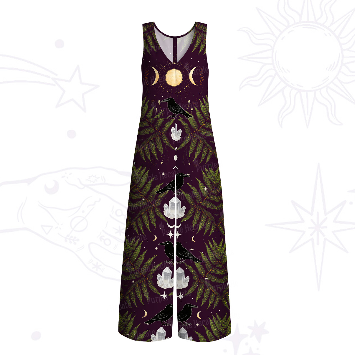 Purplehecate Lunar Raven Ritual Wings Wide Leg Jumpsuit