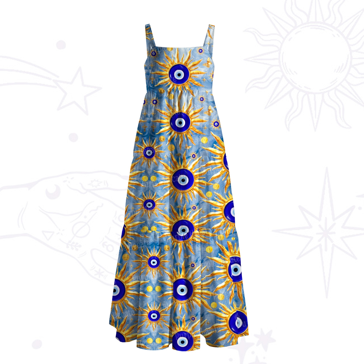 Purplehecate Solar Evil Eye Charm Wide Straps Maxi Dress