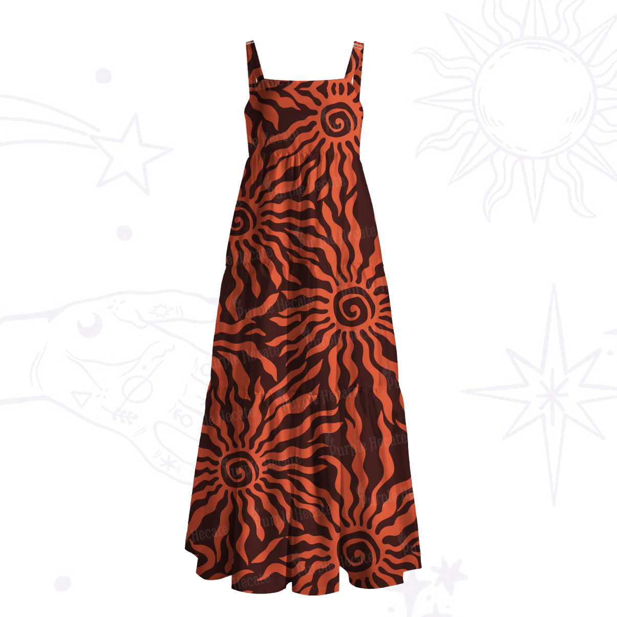 Purplehecate Solar Swirl Totem Strappy Wide Straps Maxi Dress