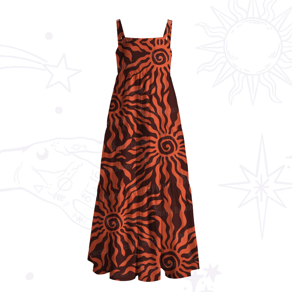 Purplehecate Solar Swirl Totem Strappy Wide Straps Maxi Dress