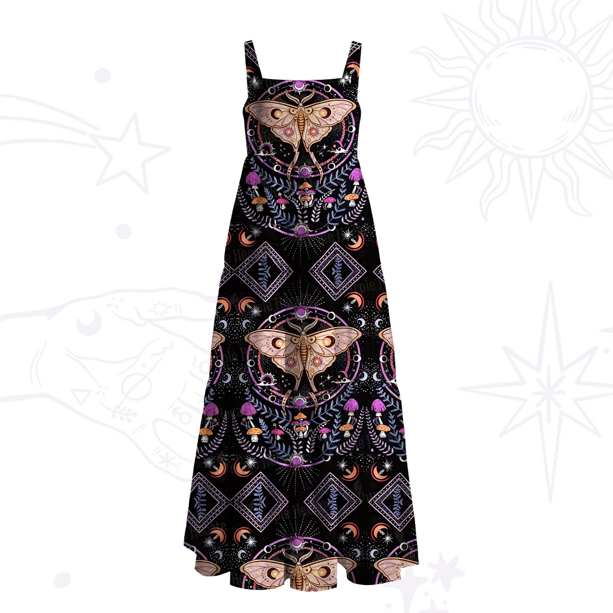 Purplehecate Mystical Moth Wide Straps Maxi Dress
