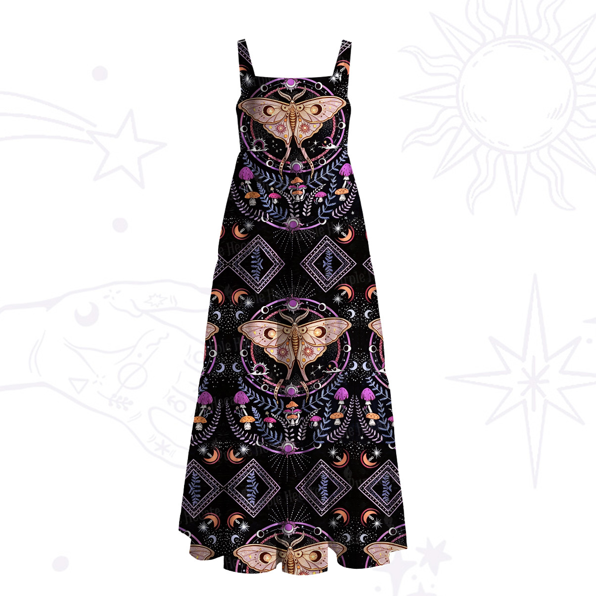 Purplehecate Mystical Moth Wide Straps Maxi Dress
