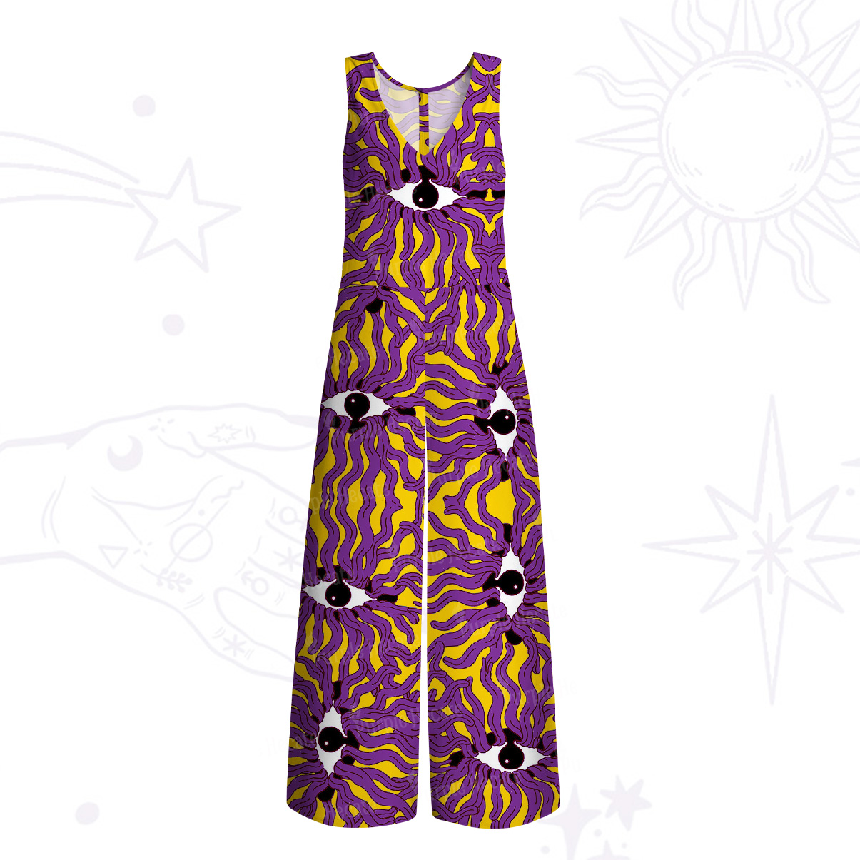 Purplehecate Psychedelic Wave Eyes Wide Leg Jumpsuit