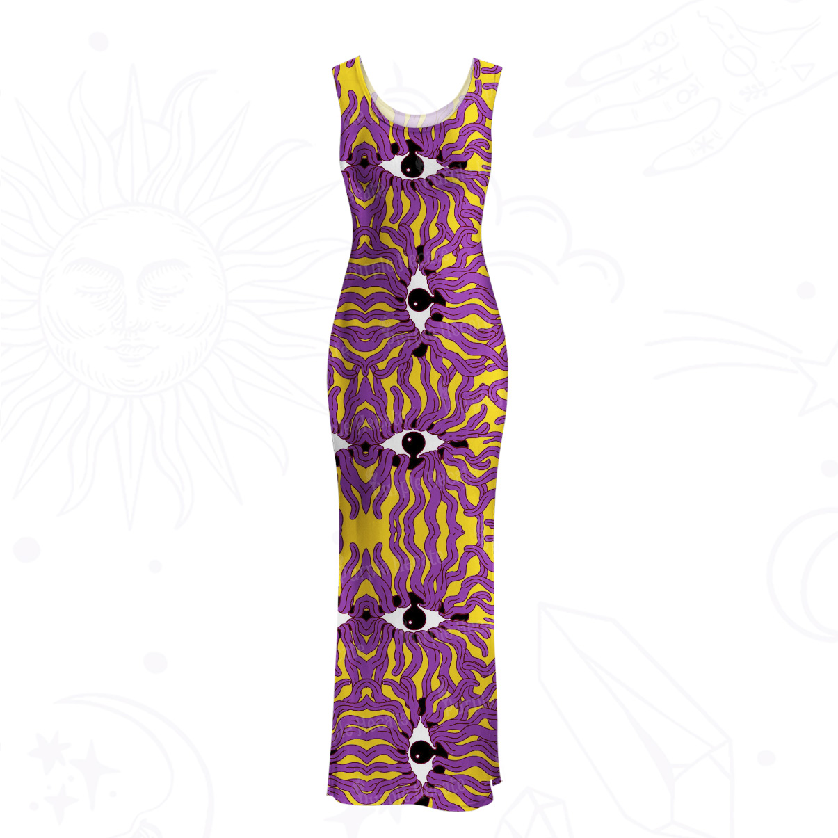 Purplehecate Psychedelic Wave Eyes Mesh Maxi Tank Beach Dress