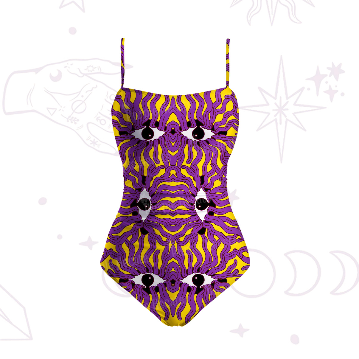 Purplehecate Psychedelic Wave Eyes Slim-Strap Swimsuit