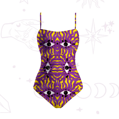 Purplehecate Psychedelic Wave Eyes Slim-Strap Swimsuit