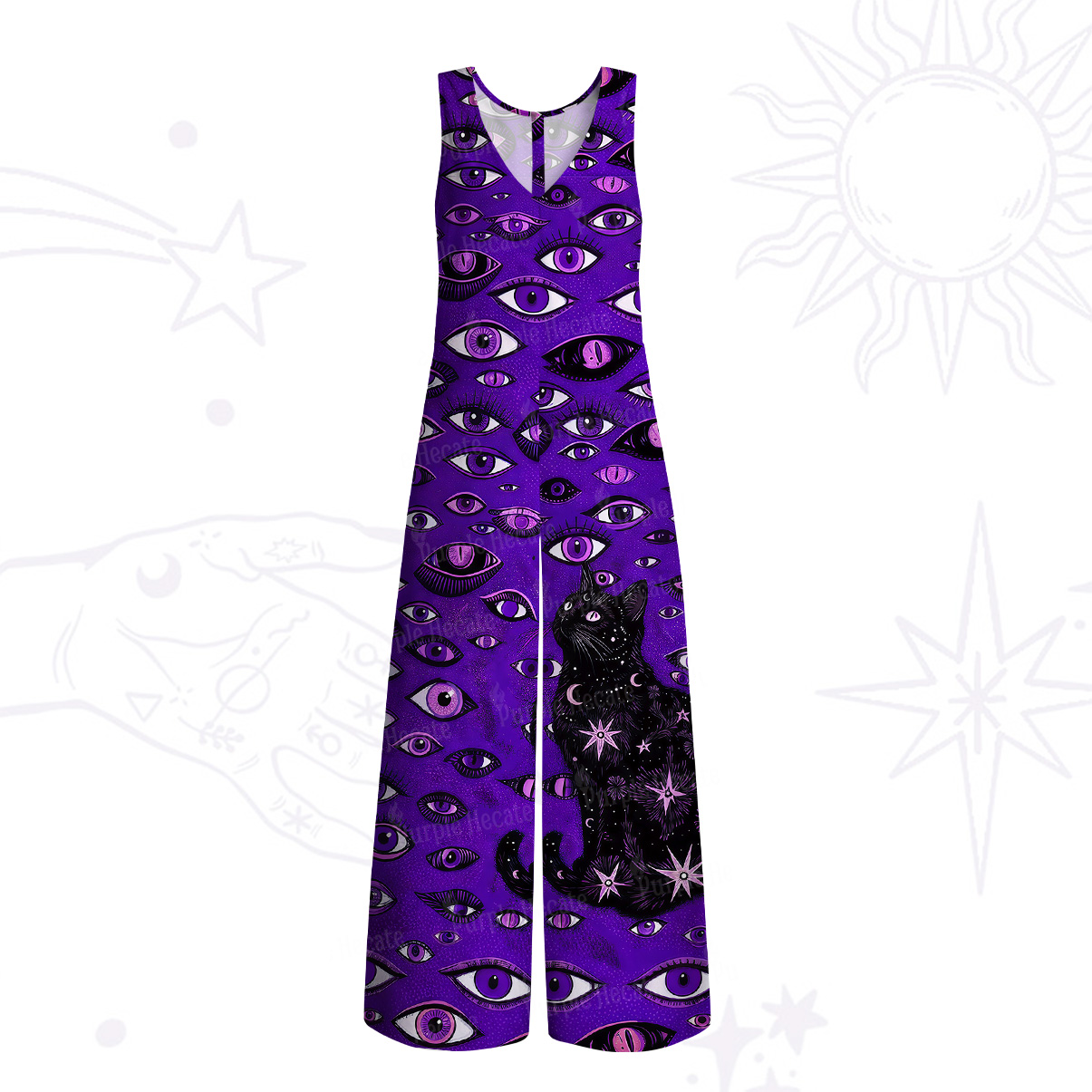 Purplehecate Cosmic Watcher Cat Wide Leg Jumpsuit