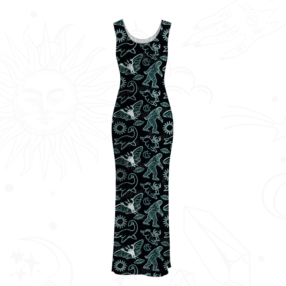 Magic Purplehecate Rose Skull Mesh Maxi Tank Beach Dress