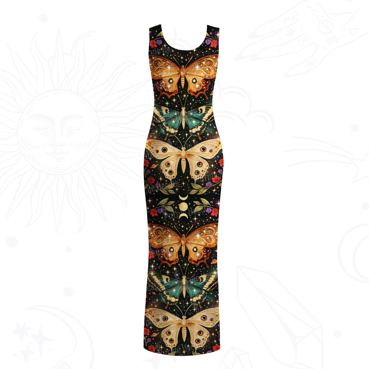 Purplehecate Mystic Butterfly Whisper Mesh Maxi Tank Beach Dress