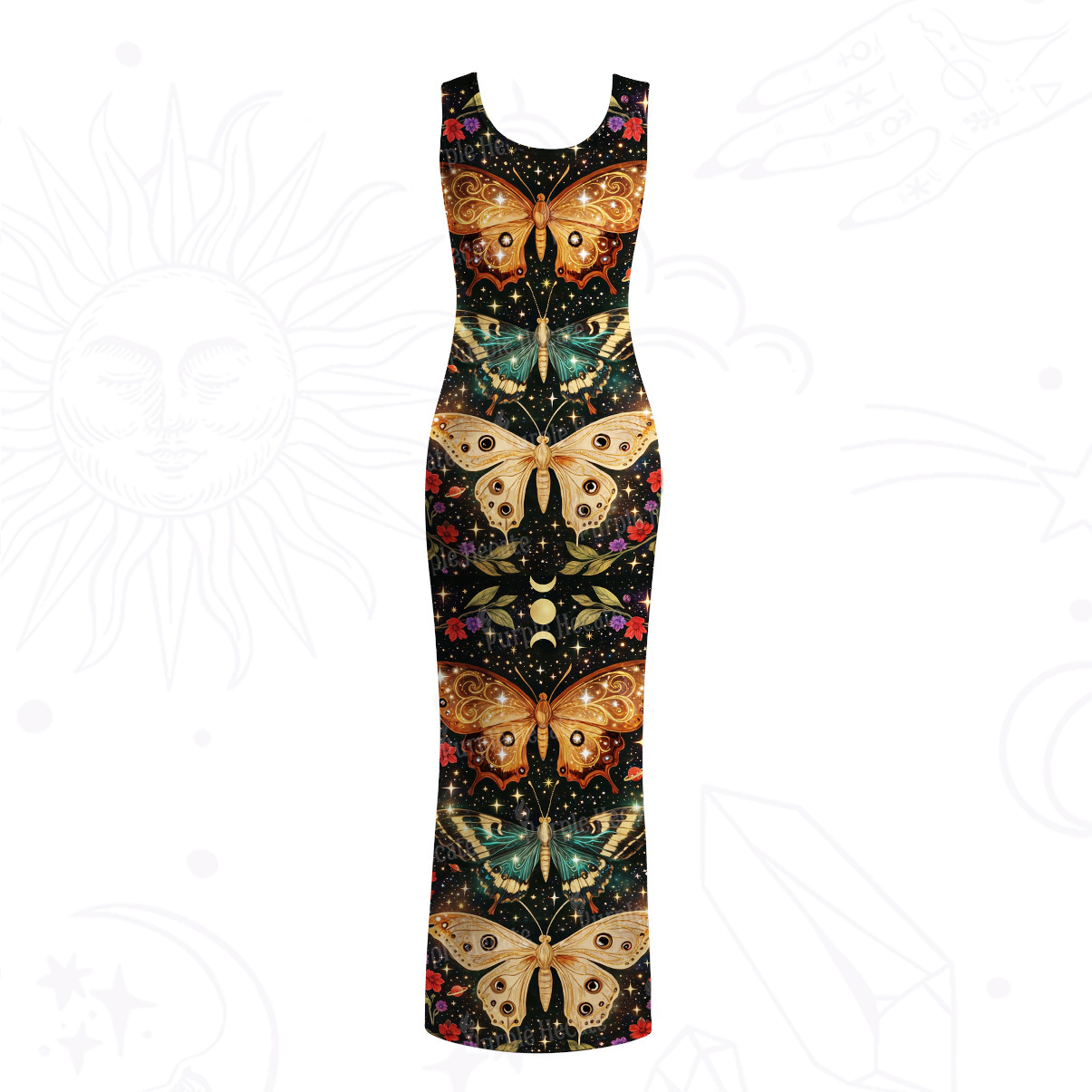 Purplehecate Mystic Butterfly Whisper Mesh Maxi Tank Beach Dress