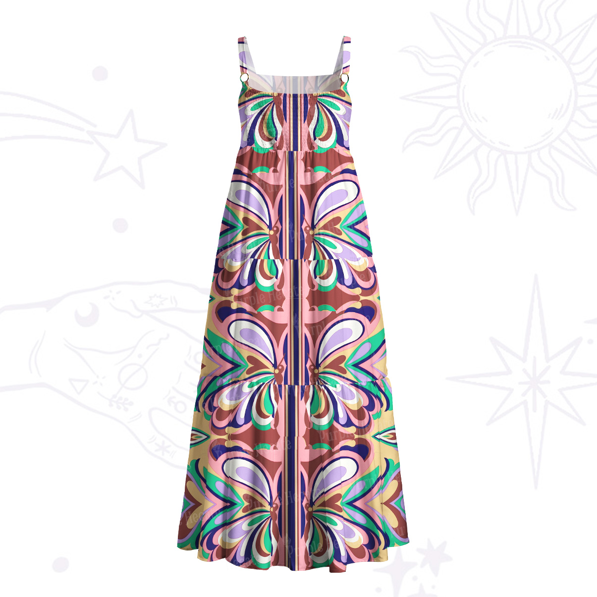 Purplehecate Psychedelic Butterfly Wide Straps Maxi Dress