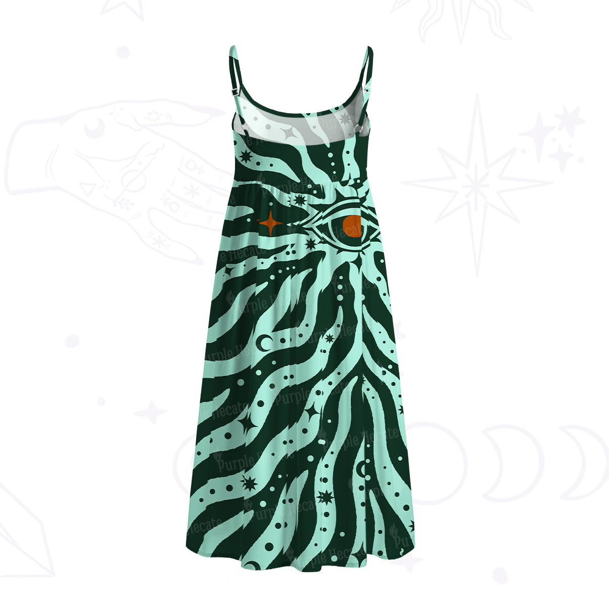 Purplehecate Green Vision Illusion Spaghetti Strap Midi Dress