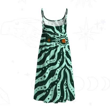 Purplehecate Green Vision Illusion Spaghetti Strap Midi Dress