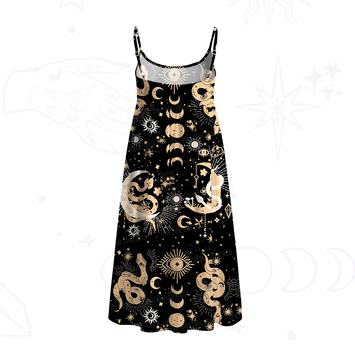 Purplehecate Divine Serpent Under the Moon Spaghetti Strap Midi Dress