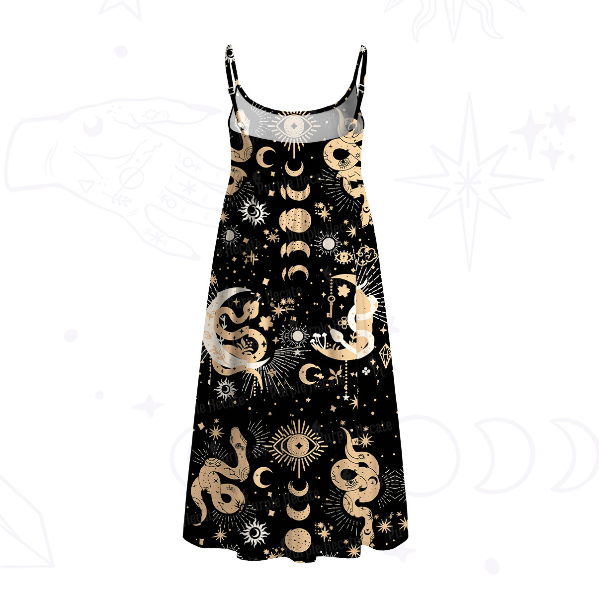 Purplehecate Divine Serpent Under the Moon Spaghetti Strap Midi Dress