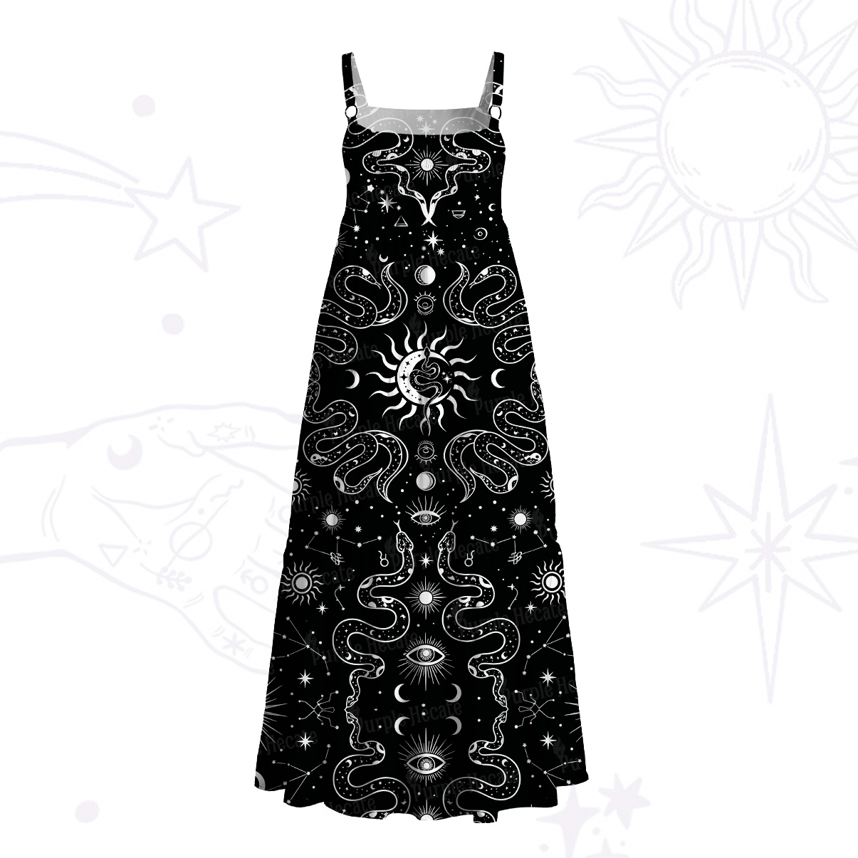 Purplehecate Mystic Serpent Sun Wide Straps Maxi Dress