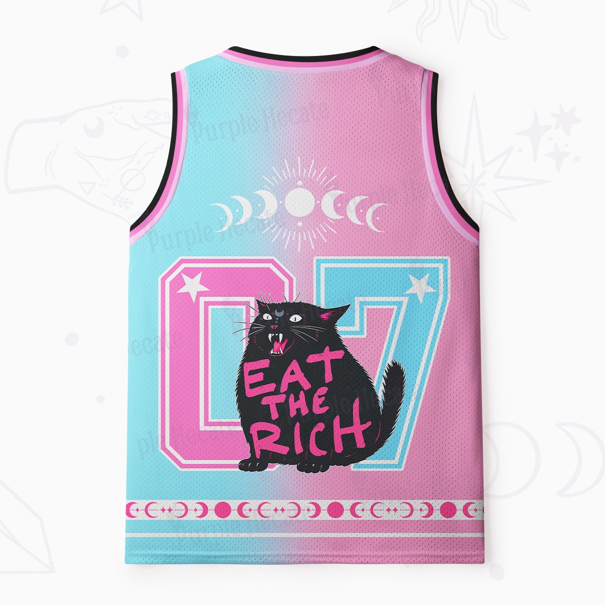 Purplehecate Eat The Rich Cat Mesh Jersey Tank Top