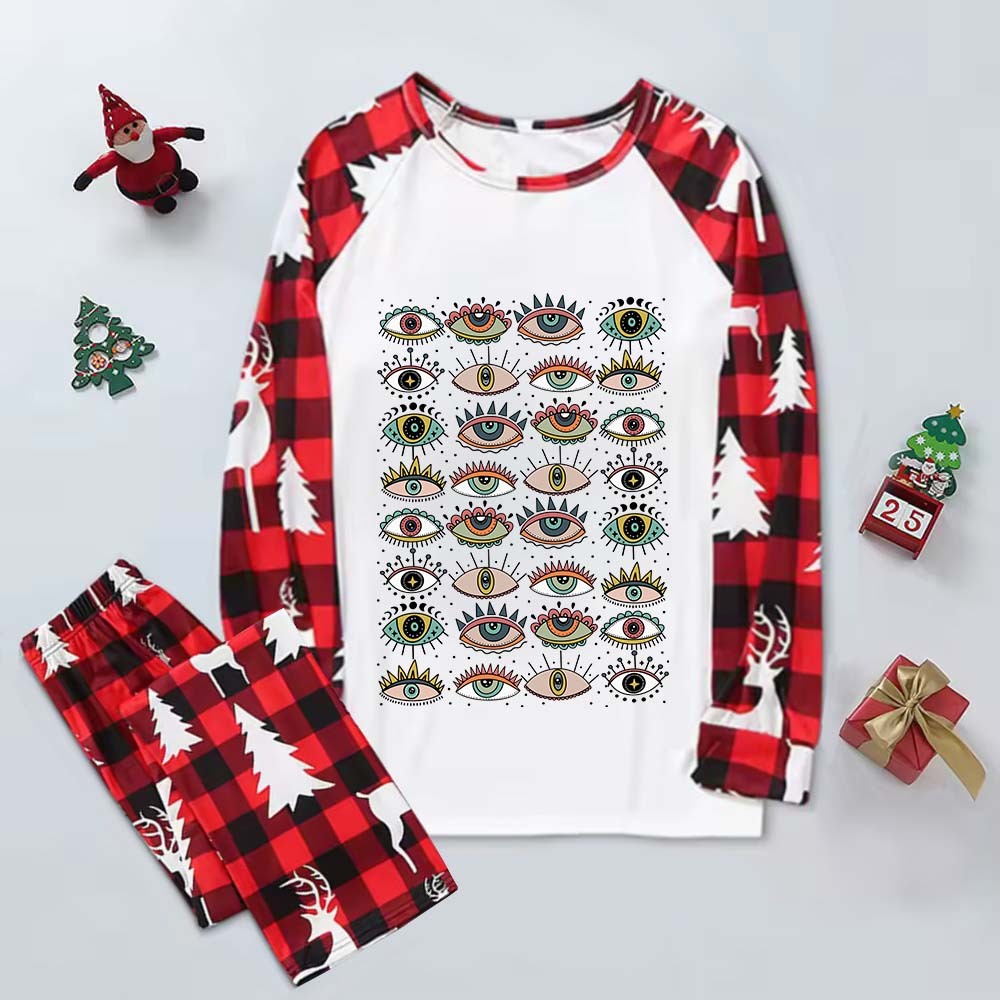 Purplehecate Evil Eye Pattern Elk Christmas Pajamas