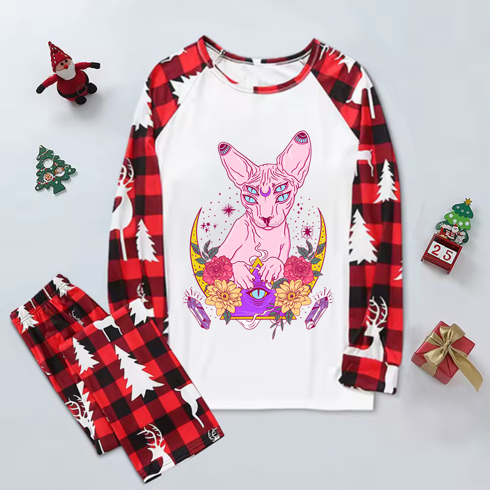 Purplehecate Moon Phase Cat Elk Christmas Pajamas