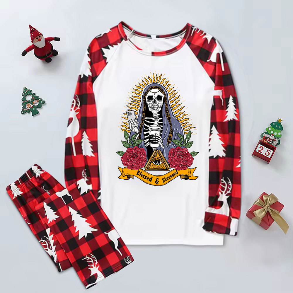 Purplehecate Blessed And Stressed Elk Christmas Pajamas