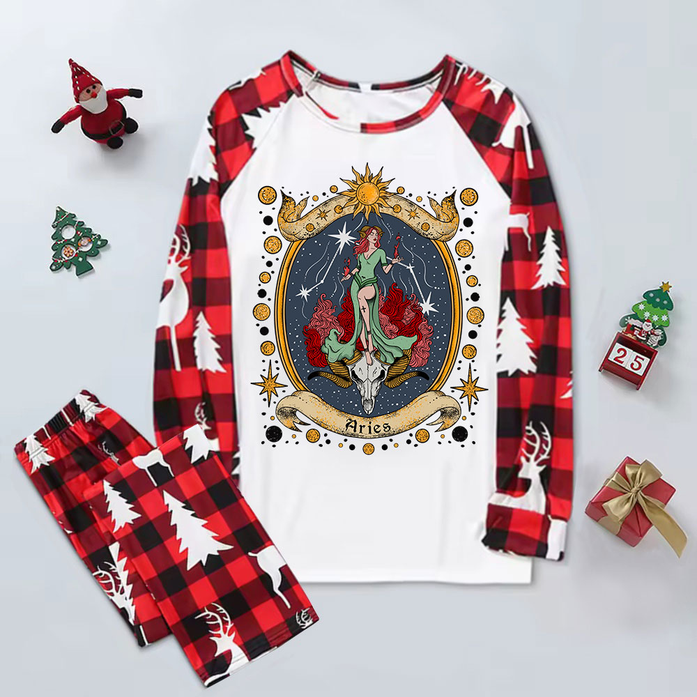 Purplehecate Celestial Aries Zodiac Elk Christmas Pajamas
