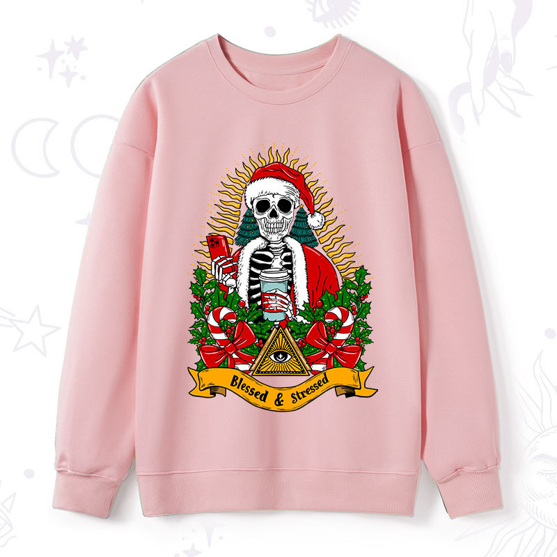 Purplehecate Christmas Blessed And Stressed Sweatshirt