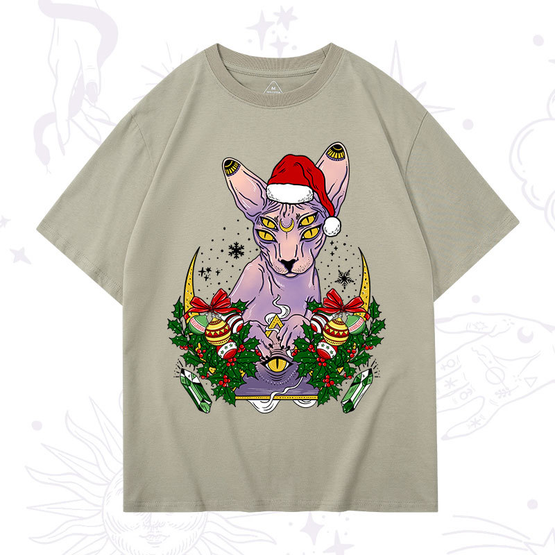 Purplehecate Christmas Moon Phase Cat Washed T-Shirt