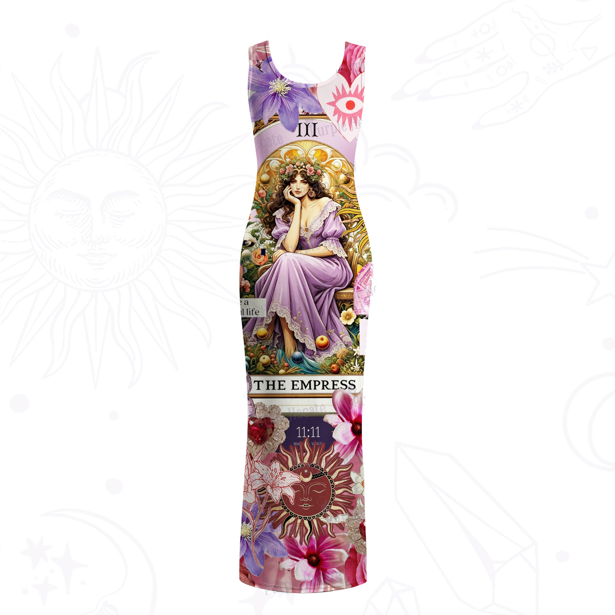 Purplehecate Divine Empress Tarot Collage Mesh Maxi Tank Beach Dress