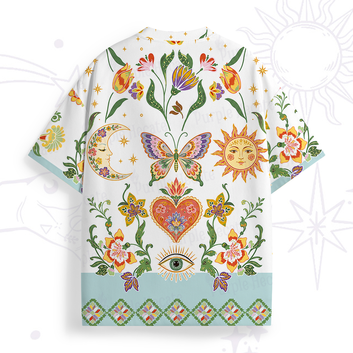 Purplehecate Boho Sun Moon Heart & Eye All Over Print T-Shirt