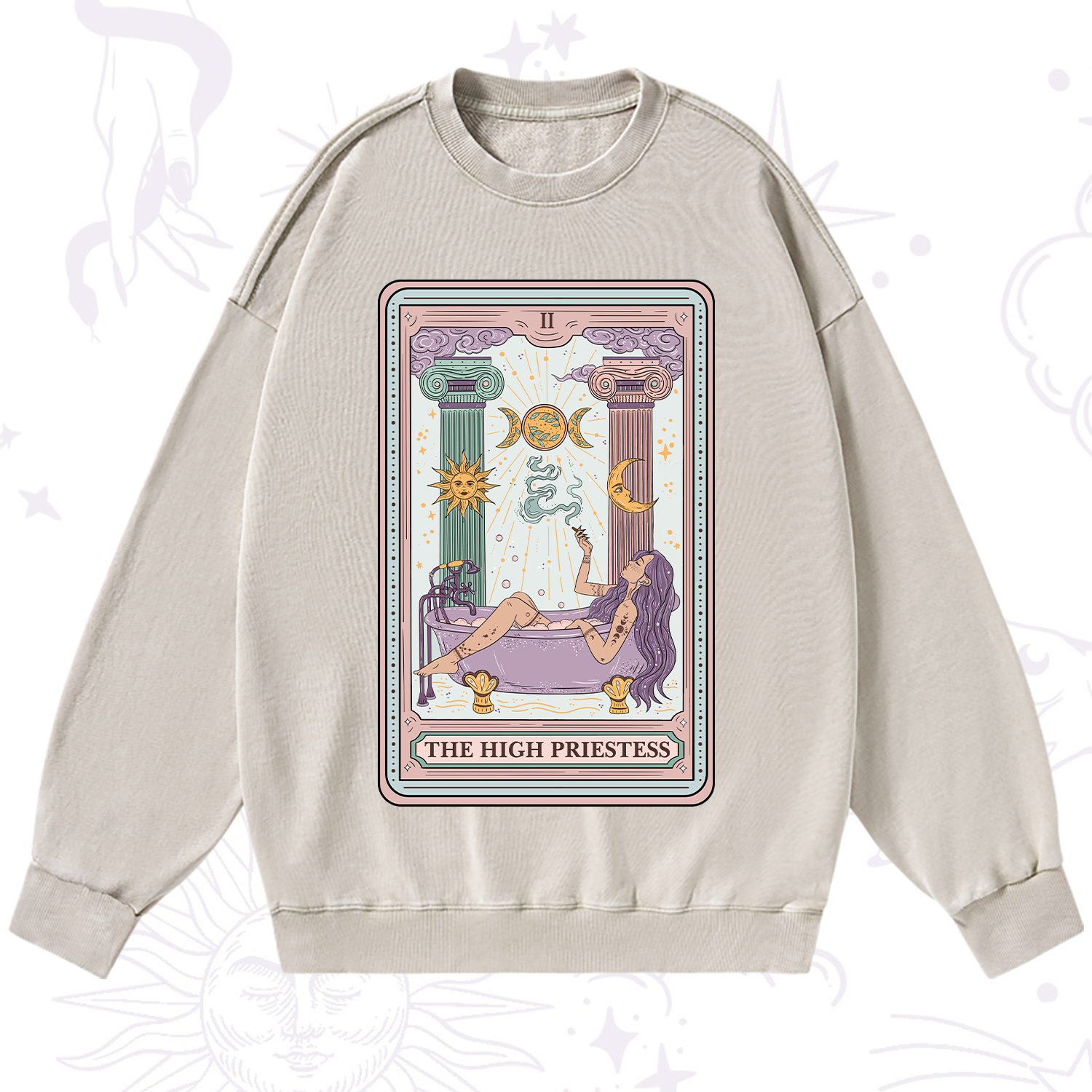 Purplehecate The High Priestess Tarot Washed Sweatshirt