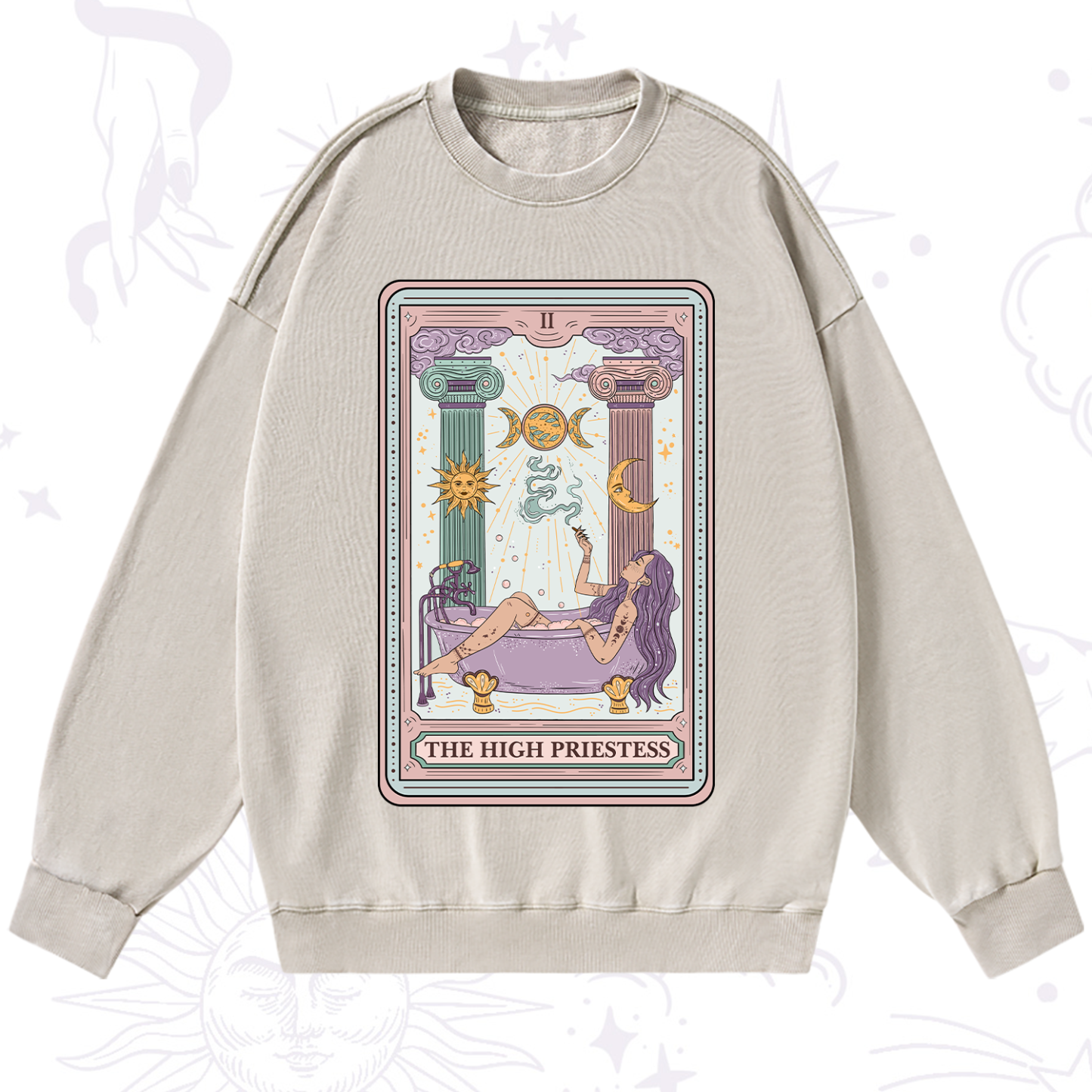 Purplehecate The High Priestess Tarot Washed Sweatshirt