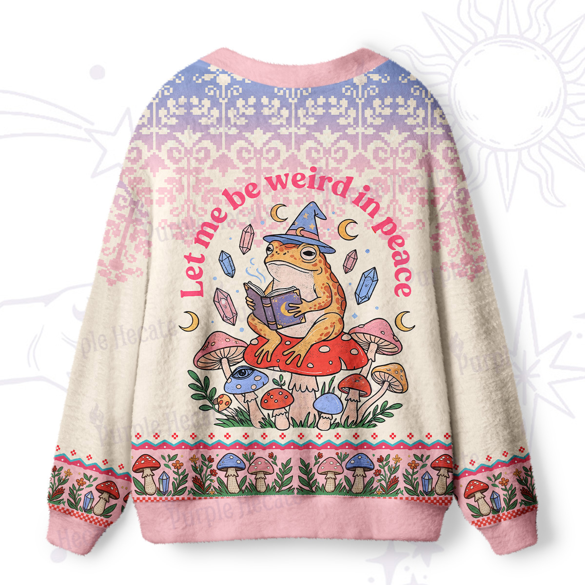 Purplehecate Let Me Be Weird in Peace Frog Ugly Cardigan Sweaters