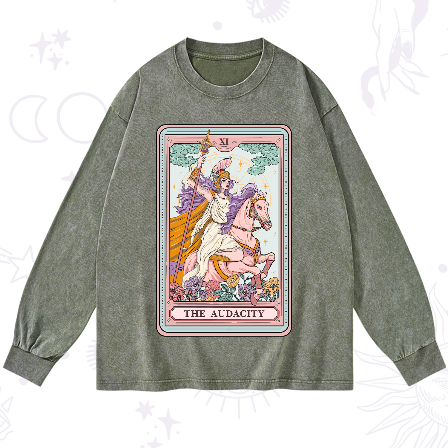 Purplehecate The Audacity Tarot Card Washed Long Sleeve Shirt