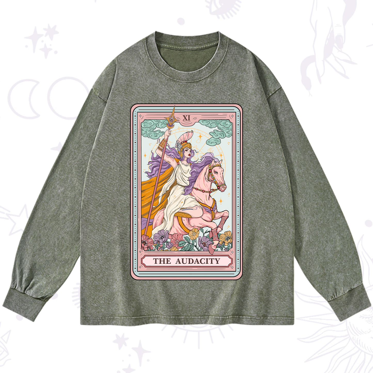 Purplehecate The Audacity Tarot Card Washed Long Sleeve Shirt