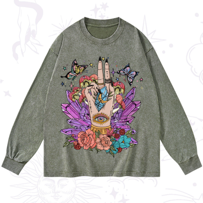 Purplehecate Mystic Crystal Divination Washed Long Sleeve Shirt