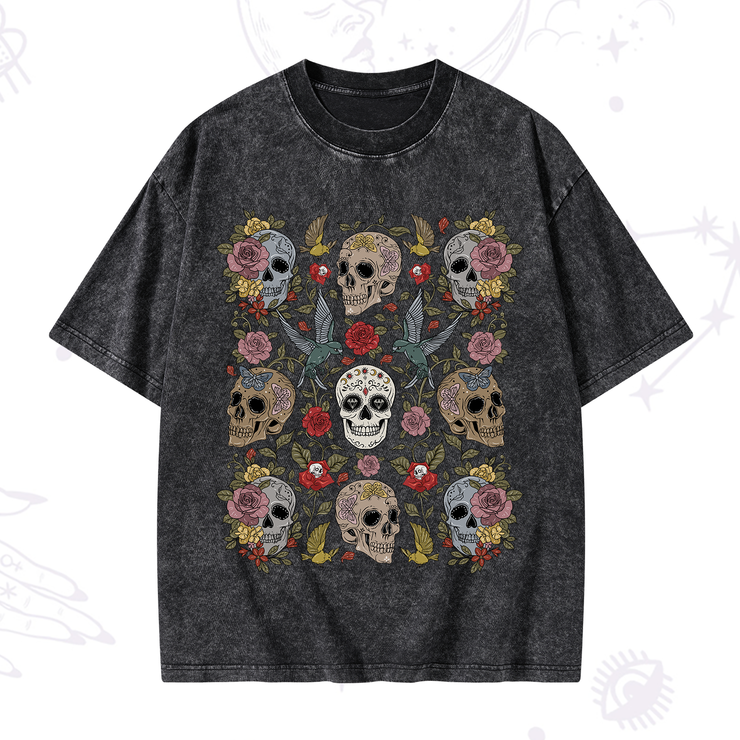 Purplehecate Skull Garden Washed T-Shirt
