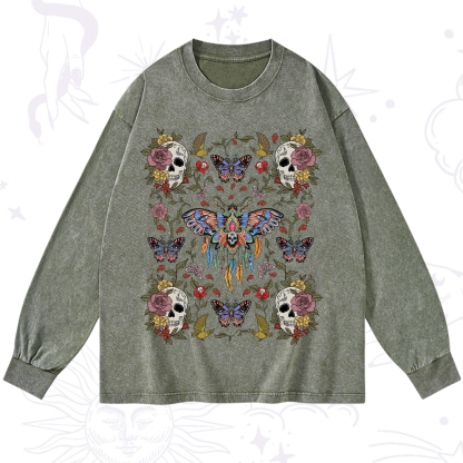 Purplehecate Moths Dancing Washed Long Sleeve Shirt